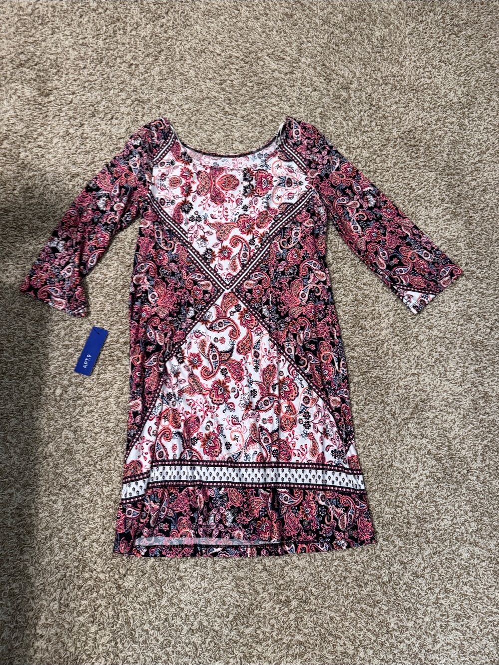 Apt. 9 Pink, Black & White Paisley Fit-and-Flare Mini Dress